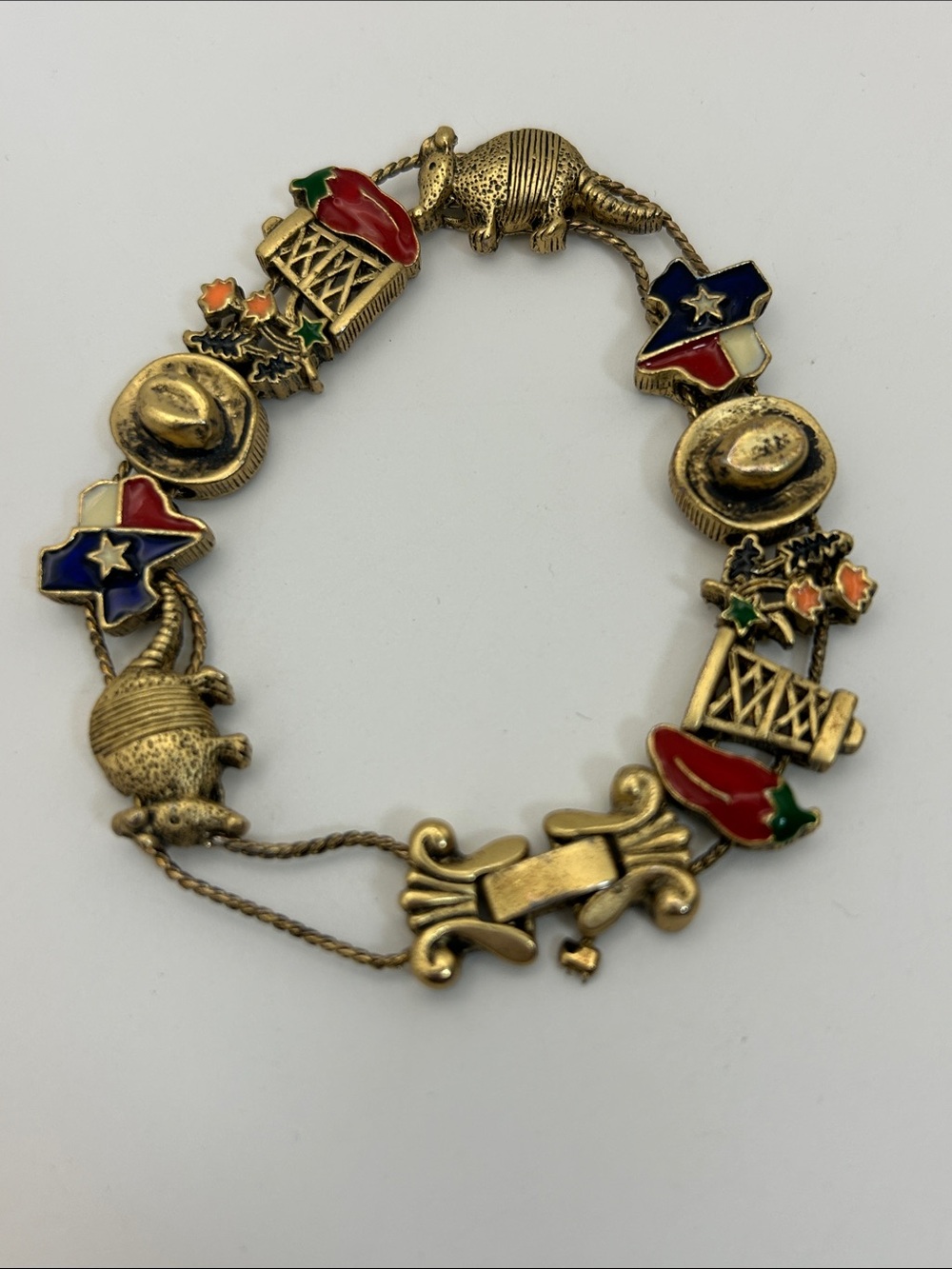Texas Charm Bracelet Nostalgic Vintage Gold Tone Slide 7.5”